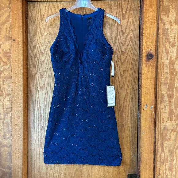 NWT Night Way Blue Lace & Sequins Cocktail Dress 10 - Picture 3 of 11